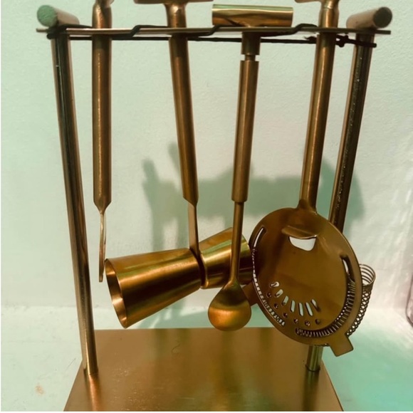 5 PC Gold Bar Cart Cocktail Set with Stand - Picture 2 of 3